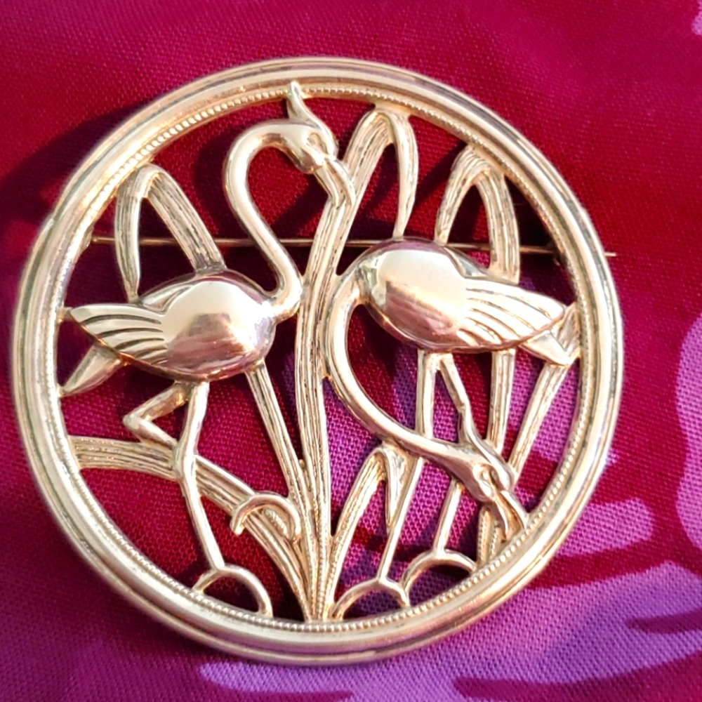 Delicate Silver Antique Brooch With Water Fowl